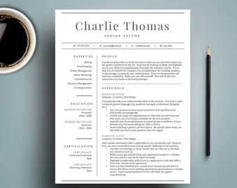 Professional Resume Template for Word (1 & 2 Page Resumes, Cover Letter included), CV Template | Classic Resume Design | Instant Download