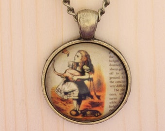 Alice in Wonderland necklace - silver or bronze