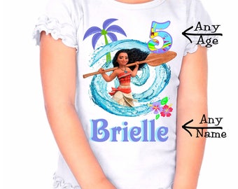 Moana Shirt - Girls Moana Birthday Shirt Personalized with Name and Age