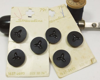 Large Black Buttons, Streamline Ebony Carved Look Metal Shank 19 mm 3/4 inch Buttons