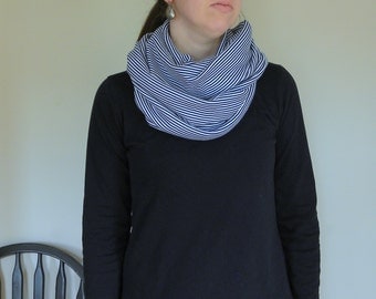 Organic Cotton Navy White Stripe Infinity Scarf Fair Trade Made in the USA