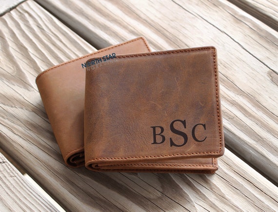 Mens Leather wallet Valentines Husband gift Personalized