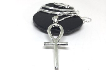 Ankh Necklace Sterling Silver Ankh Pendant Large Key of Life Egyptian Cross Pendant Silver Ankh Jewelry 39MM Pendant Height