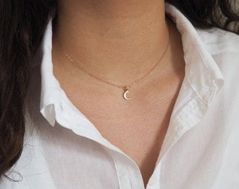Tiny Rose Gold Moon Necklace, Rose Gold Necklace, Gift for Her