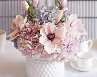 Artificial Orchid & Hydrangea with White Ceramic Vase