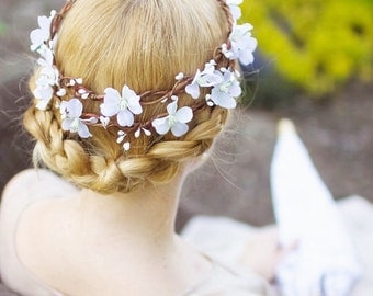 white flower crown, white floral crown, cherry blossom flower crown, flower crowns for women, white flower headpiece, crown for wedding