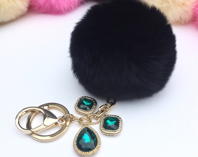 DIY Make Your Own Real Genuine Rabbit fur pom pom keychain puff ball charm keyring