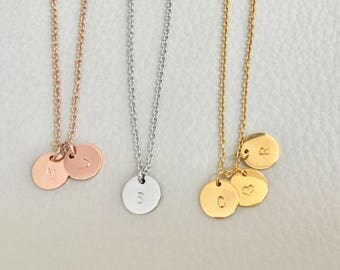 Initial necklace, gold silver rose gold initial,disc initial necklace, circle initial necklace, 3 initial necklace,bridesmaid gift,