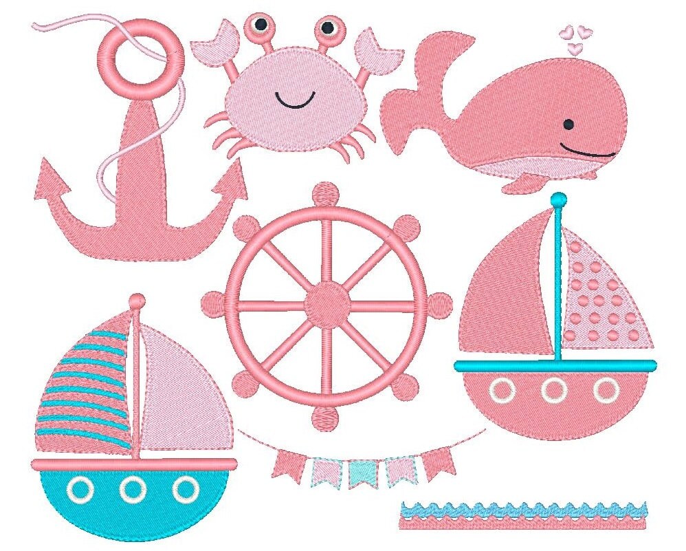 nautical embroidery designs for children sailing boat crab