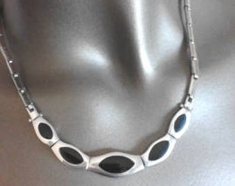Necklace - silver and black onix - Vintage 80's