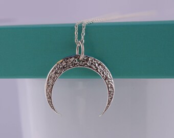 Crescent Moon necklace, Silver Half Moon necklace, Sterling Silver horn necklace, Double horn necklace, Layering minimal necklace