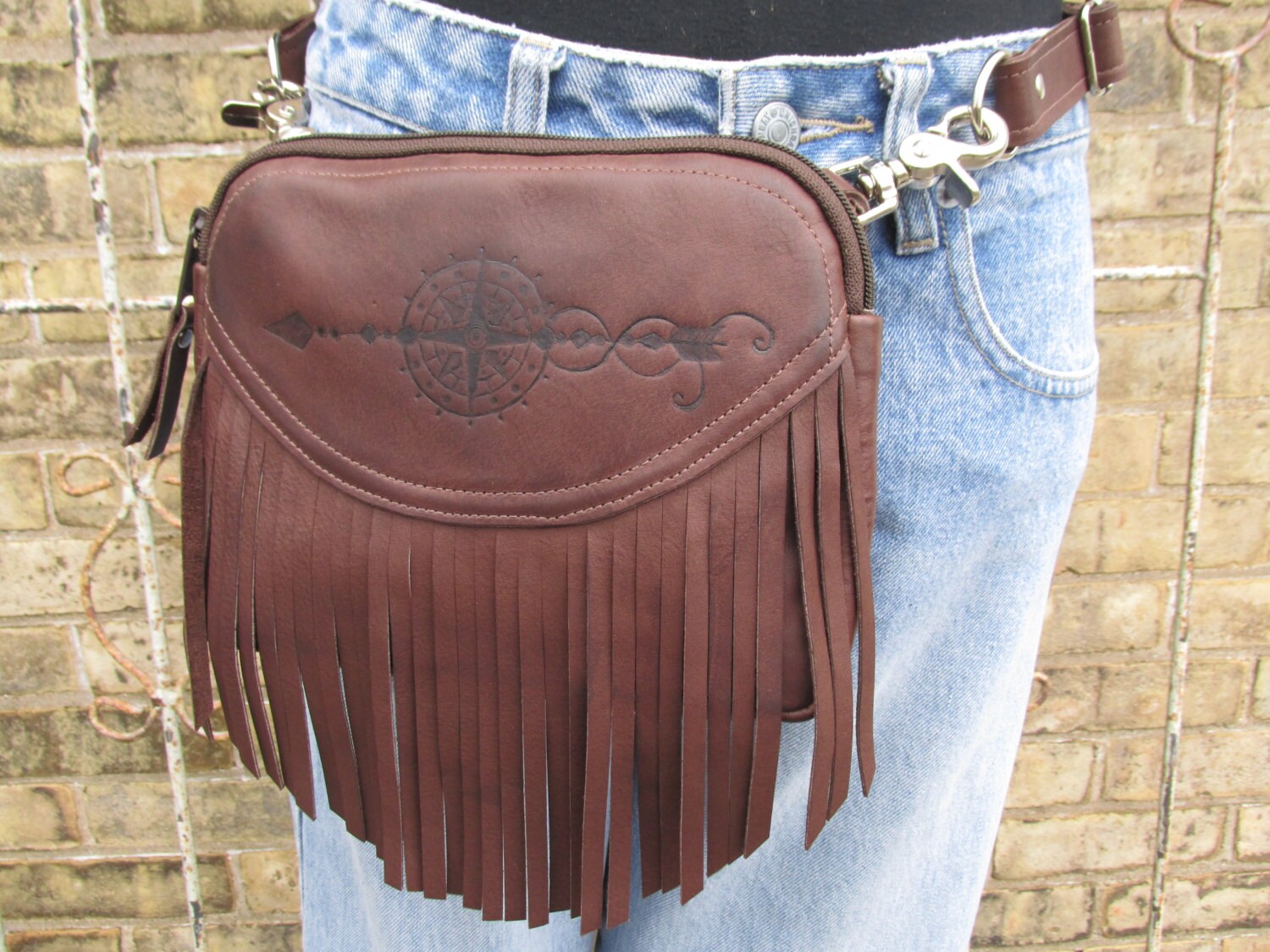 Brown Leather Belt Bag clip on belt loop bag womens hip bag