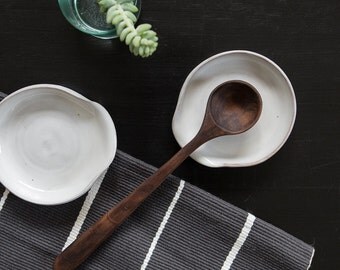 Spoon Rest in White on Toasted Stoneware