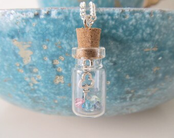 Bottle necklace, treasure key necklace, key necklace