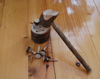 Wooden Hammer with nails Wooden Hammer Wooden Toy Hammer Wooden Toy Hammer with nails Hammer toy Baby toy Natural toy Waldorf toy