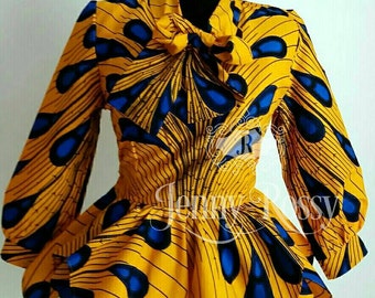 Elegant African print Bow Top Ankara Asymmetric Double peplum Top African Clothing