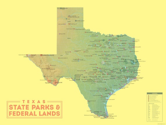 Texas State Parks & Federal Lands Map 18x24 Poster