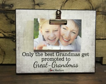 Grandparents Picture Frame Gift, Grandparents Gift, Only the best Grandmas get promoted to Great Grandmas , 8x10 Photo Board With Clip