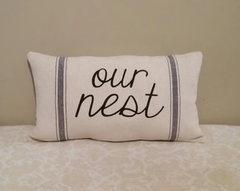 Our Nest Pillow | Farmhouse Grain Sack Pillows | Grain Sack Pillows | Farmhouse Decor | Natural Decor | Country Home Decor | Rustic Living
