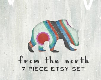 Etsy Shop Set-Bear Etsy Banner-Winter Etsy Set-Animal Etsy Set-Branding-FREE font changes