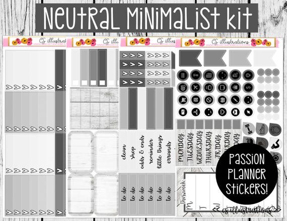Neutral Minimalist Planner Stickers Kit 4 Sheets Perfect