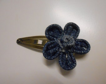 Barrette Kanzashi - jean rounded flower - handmade