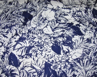 Cotton Blend Fabric, Navy Blue and White Floral, 1 Yard Or More
