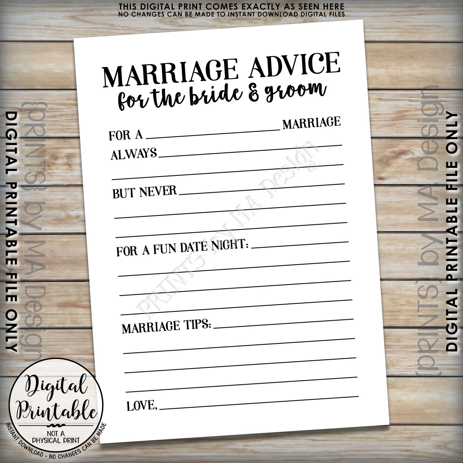 Marriage Advice Cards, Bride & Groom Advice, Wedding Advice, Marriage Tips, Bridal Shower