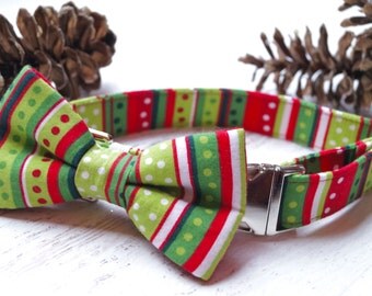 Ready to Ship Christmas Dog Collar with Bow - Christmas Dog Bow Tie Collar - Dog Collar Bow Tie - Fabric Dog Collar