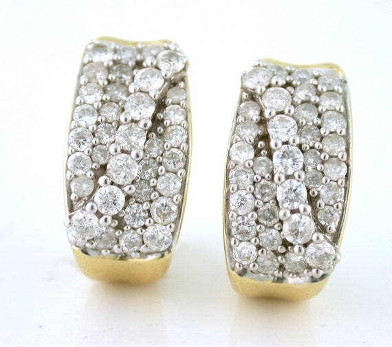 Designer 2.00tcw Diamond Wave Earrings 14k yellow gold. French Back. Omega Back