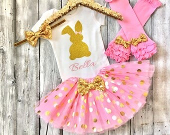 Pink and gold Minnie Mouse first birthday outfit minnie