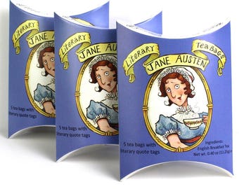 Jane Austen Literary Tea Bags - 3 Pouches of 5 Individually Tagged Teabags Featuring Quotes from Austen's Classic Novels. Literary Gifts
