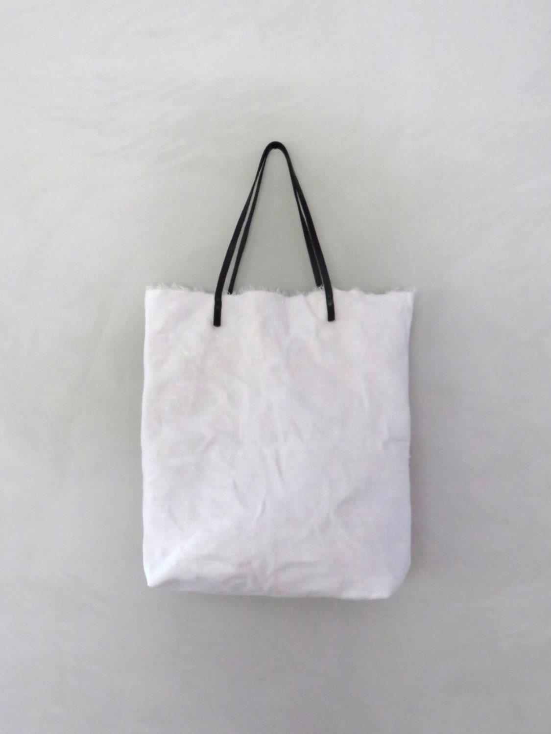 Large Tote Bag Canvas Tote Bag with Leather Straps White