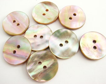 Natural shell buttons, 8 genuine nacre buttons, iridescent mother of pearl buttons, 20 mm or 22 mm