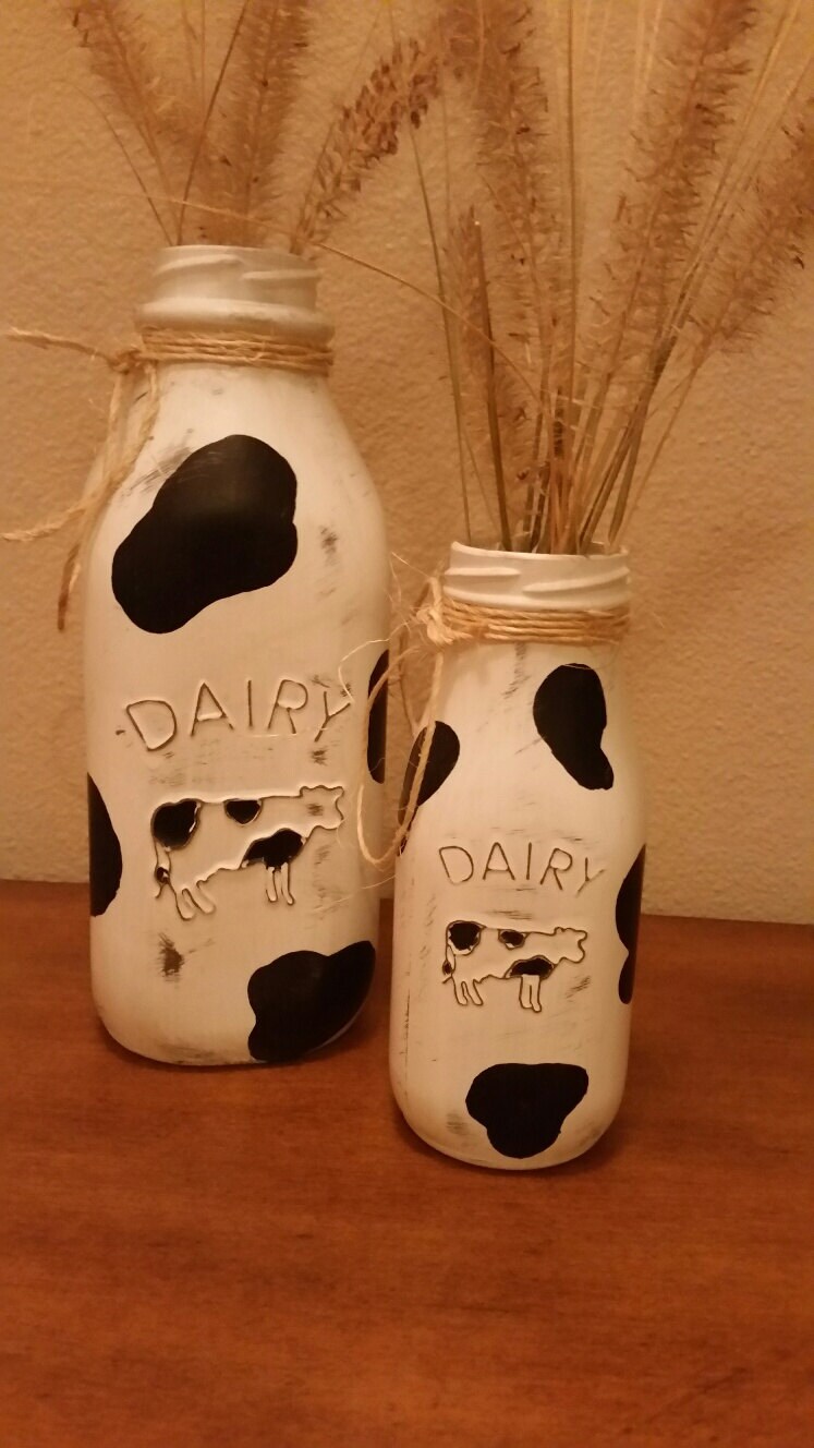 Milk bottles glass distressed cow print by BrumbleBerryBoutique