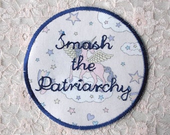 Hand Made 'Smash the Patriarchy' Embroidered Sew on Patches | Feminist/Punk
