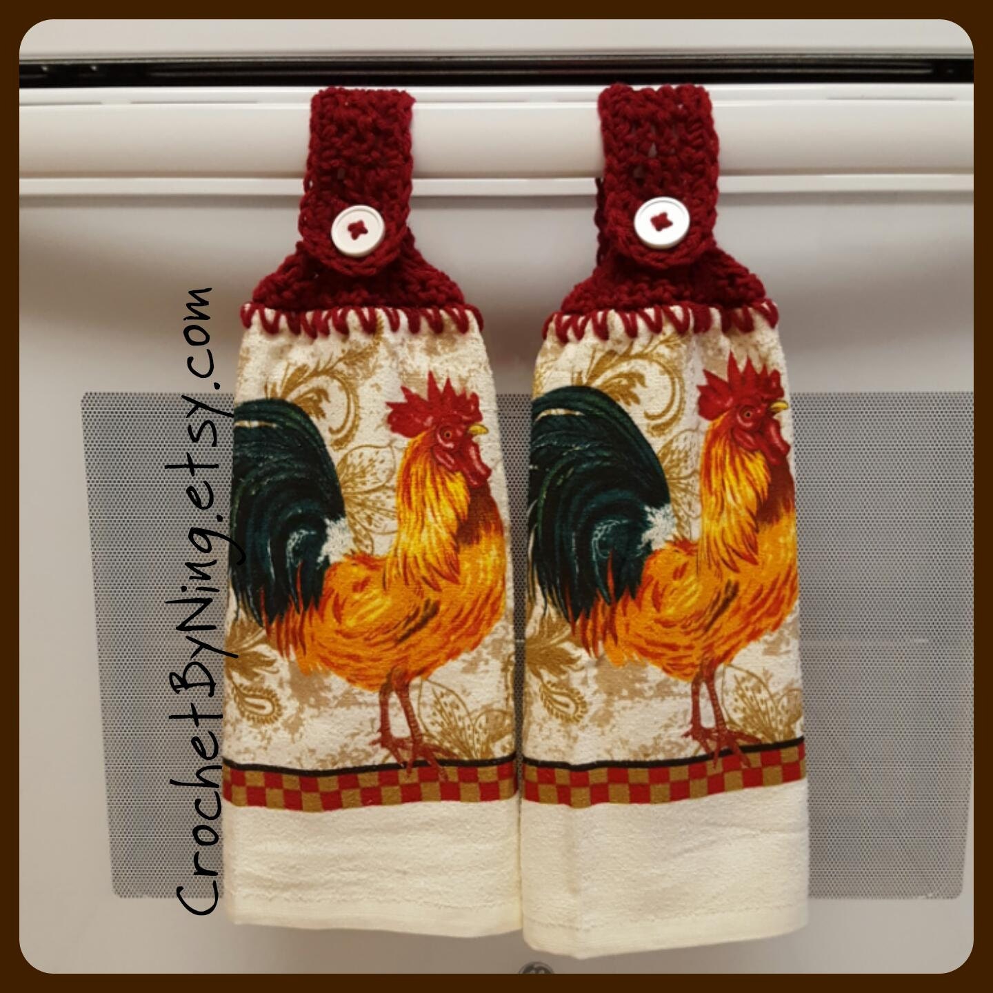 Rooster Kitchen Hand Towels Set Of 2 Crochet Top Towels   Il Fullxfull.1119880257 8ebs 