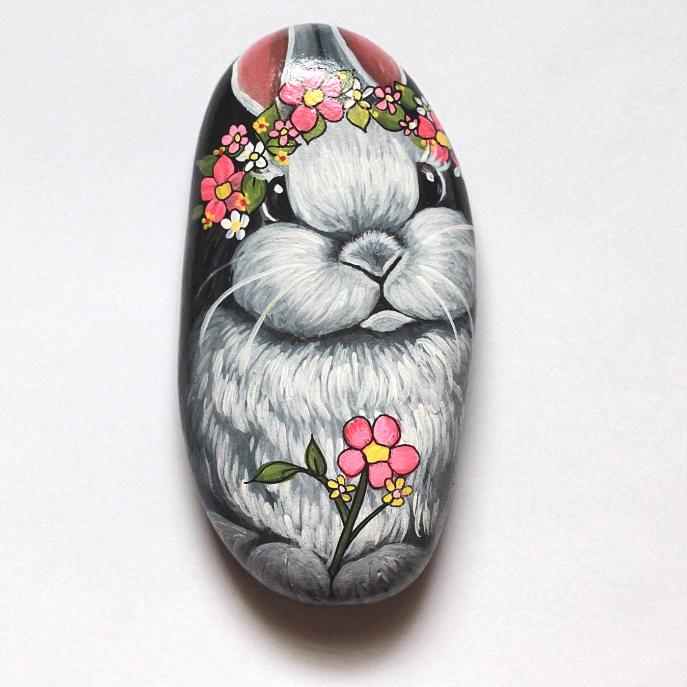 rabbit painted on a rock rabbit painted rock by PetRocksbyTheresa