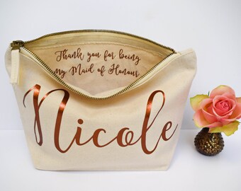 Wedding Thank you Gift - Personalised Bridesmaid Gift Make Up Bag - Maid of Honour Gift - Unique Gift for Bridal Party, Makeup Cosmetic Bags