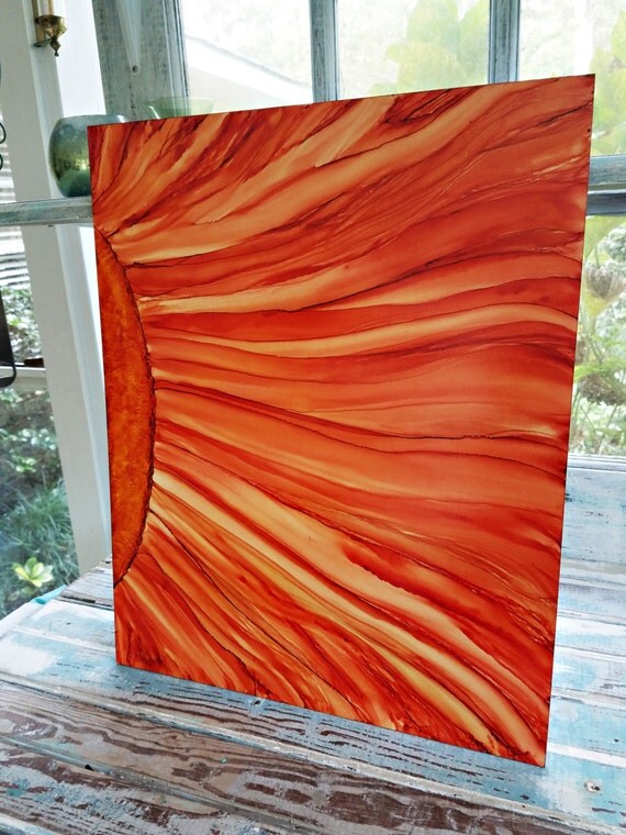 Alcohol Ink 16x20 Painting on Gesso Board Abstract Oranges