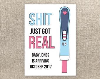 Printable Pregnancy Announcement Card - Shit Just got Real Pregnancy Announcement - Customized Pregnancy Announcement - Digital Announcement