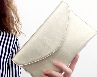 Leather Wristlet Pouch.Envelope leather bag.Leather clutch.Bridesmaid leather bag purse clutch.Metallic gold pouch.Clutch bag.Ready to ship.
