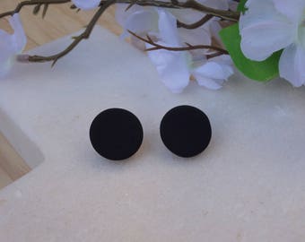 Black polymer clay stud earrings, black stud earrings, polymer clay jewellery/jewelry, unisex studs, round studs, minimal earring, FREE ship