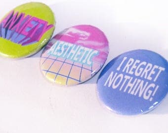 Vaporwave Pinback Buttons, Grunge, Kawaii