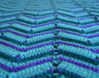 Blue and Purple ZigZag Crochet Throw Blanket