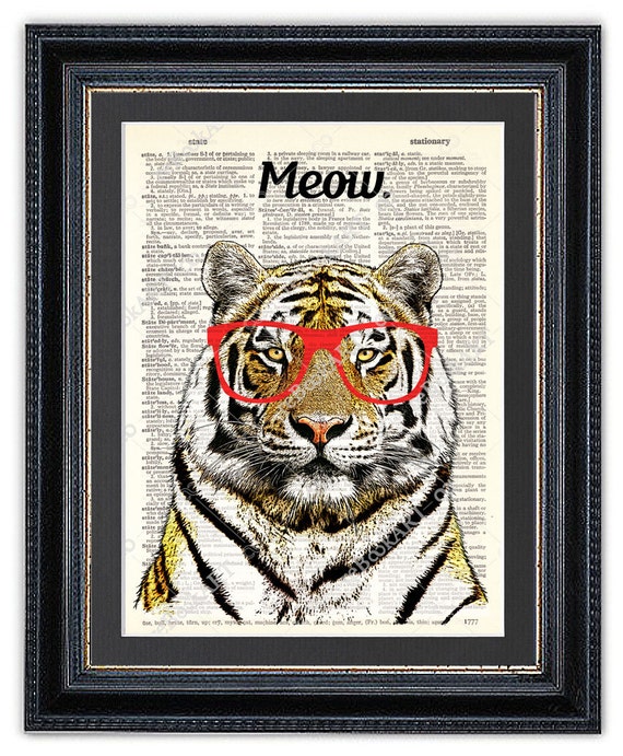 Tiger With Glasses Dictionary Art Print Tiger Wall Art