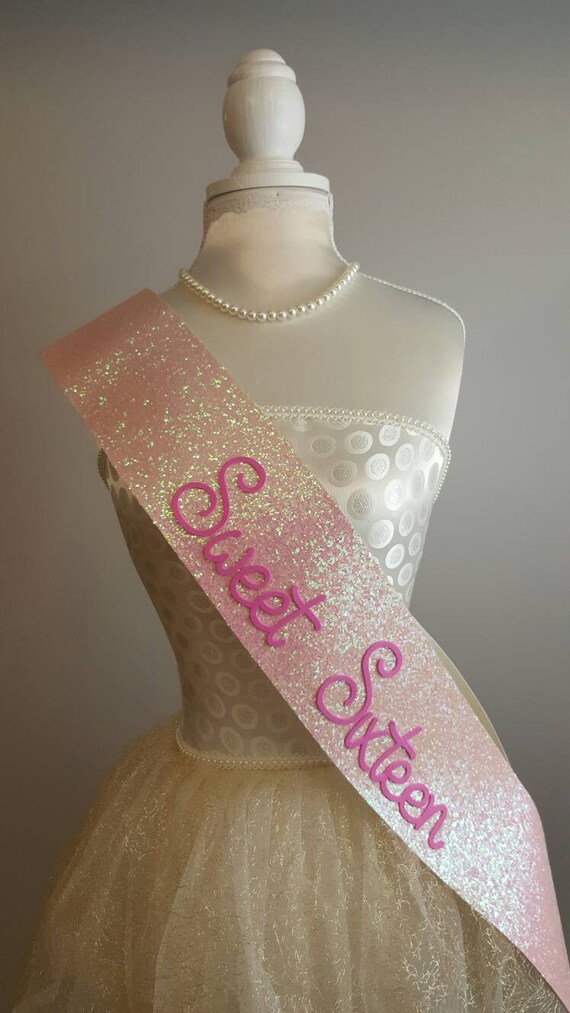 Sweet 16 Sash Sweet Sixteen Sashes Pink glitter Handmade