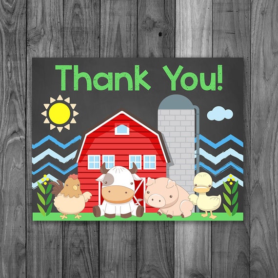 Farm Birthday Thank You Card Chalkboard Instant Download