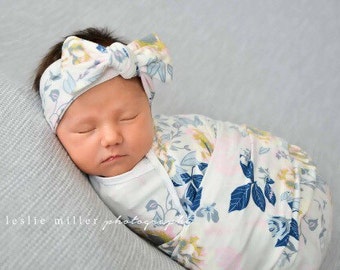 Baby swaddle set / baby girl swaddle / swaddle blanket / headband OR beanie / swaddle blanket / baby girl gift / baby gift / hospital outfit