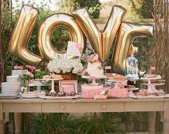Giant LOVE Balloons - 40" Inch Gold Mylar Balloons in Letters L-O-V-E - Metallic Gold, Rose Gold or Silver - Authentic Megaloons